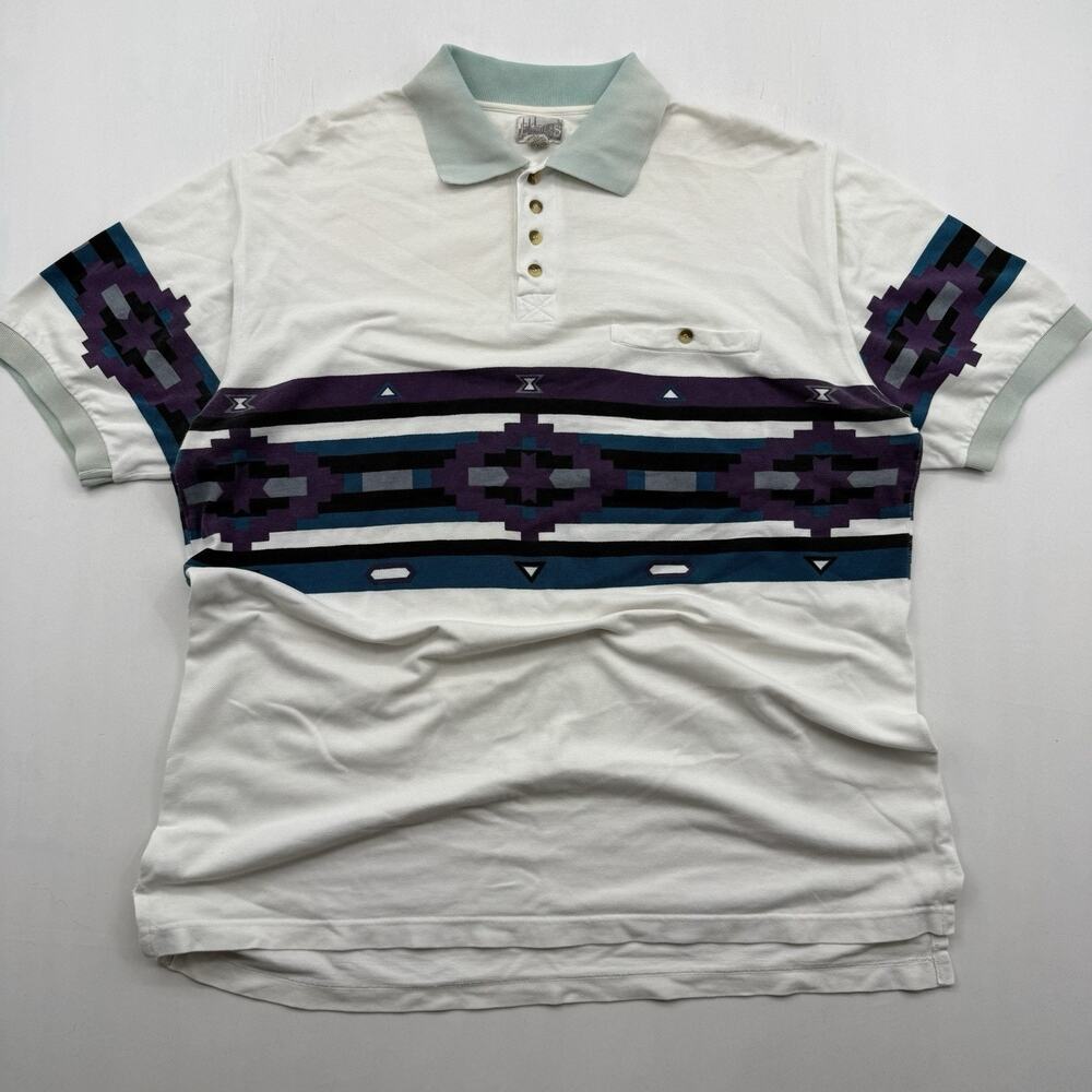 Vintage 1990s Express Riders Aztec Southwest Polo Shirt Men’s Large READ